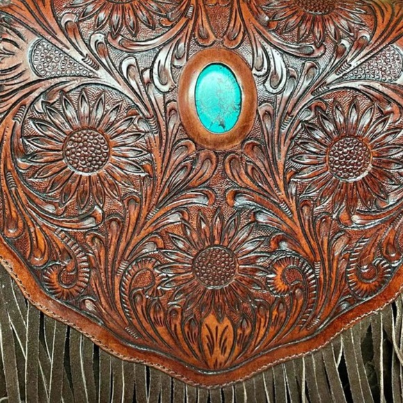 AMERICAN DARLING conceal carry crossbody bag hand tooled tourqoise stone RTL 495 - Picture 3 of 13